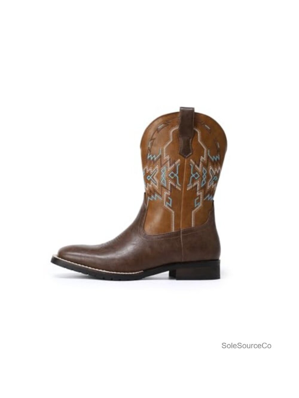 Men's Embroidered Square Toe Cowboy Boots Faux Leather Pull-On Western